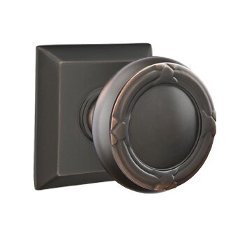 Emtek Double Dummy Ribbon & Reed Knob With Quincy Rose in Oil Rubbed Bronze