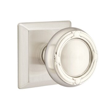 Emtek Double Dummy Ribbon & Reed Knob With Quincy Rose in Satin Nickel