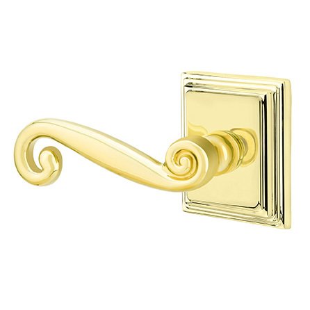 Emtek Single Dummy Left Handed Rustic Door Lever With Wilshire Rose in Unlacquered Brass