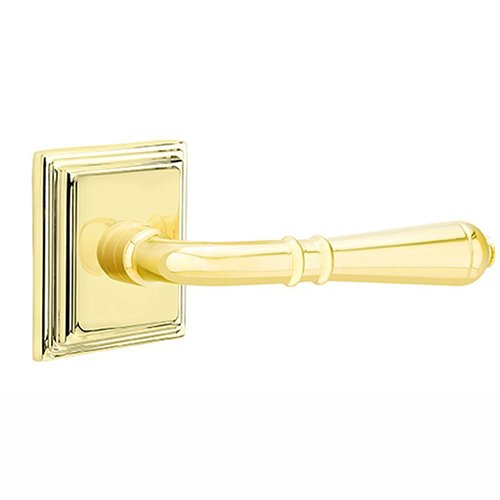Emtek Single Dummy Right Handed Turino Door Lever With Wilshire Rose in Unlacquered Brass