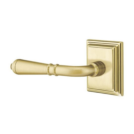 Emtek Single Dummy Left Handed Turino Door Lever With Wilshire Rose in Satin Brass