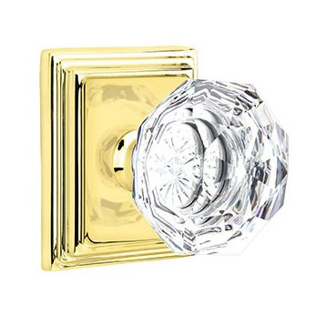 Emtek Diamond Double Dummy Door Knob with Wilshire Rose in Unlacquered Brass