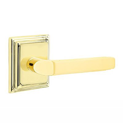 Emtek Double Dummy Right Handed Milano Door Lever With Wilshire Rose in Polished Brass