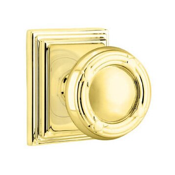Emtek Double Dummy Ribbon & Reed Knob With Wilshire Rose in Polished Brass