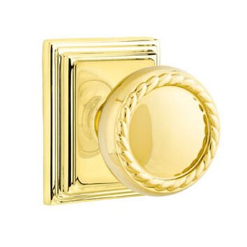 Emtek Double Dummy Rope Knob With Wilshire Rose in Polished Brass
