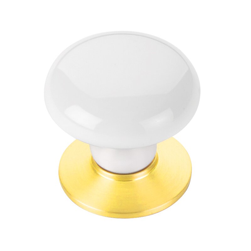 Emtek 1 3/8" Diameter Ice White Porcelain Knob in Polished Brass