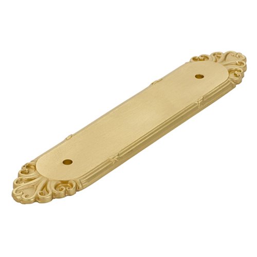 Emtek 4" Centers Ribbon & Reed Backplate for Pull in Unlacquered Brass