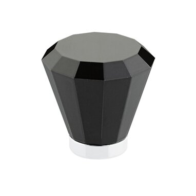 Emtek 1 1/4" Brookmont Black Glass Knob in Polished Chrome