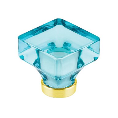 Emtek 1 3/8" Lido Cyan Glass Knob in Unlacquered Brass