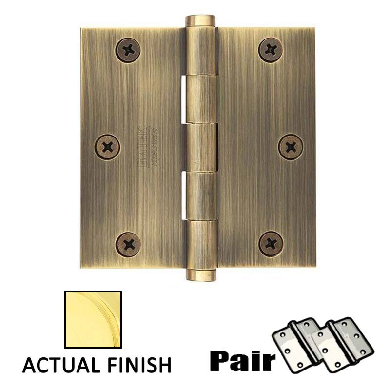 Emtek 3-1/2" X 3-1/2" Square Steel Residential Duty Hinge in Polished Brass (Sold In Pairs)