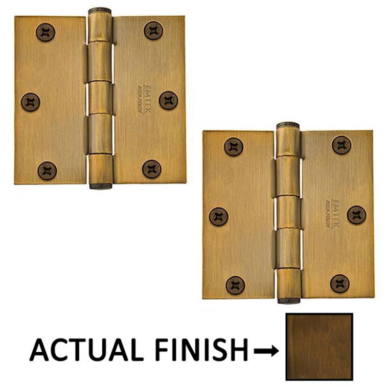 Emtek 3-1/2" X 3-1/2" Square Steel Heavy Duty Hinge in French Antique Brass (Sold In Pairs)