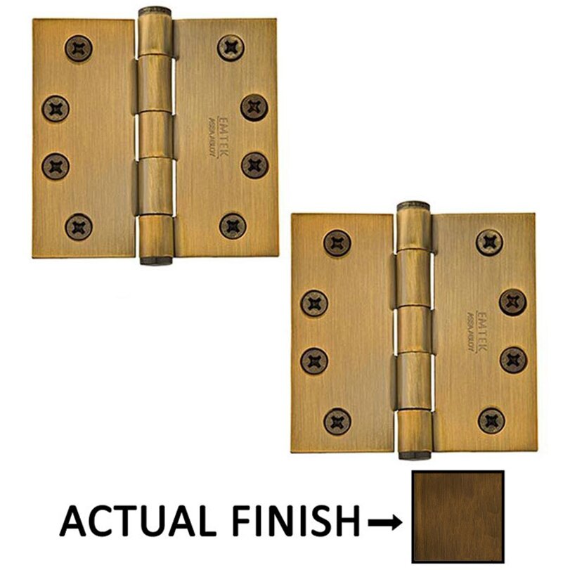 Emtek 4" X 4" Square Steel Heavy Duty Hinge in French Antique Brass (Sold In Pairs)