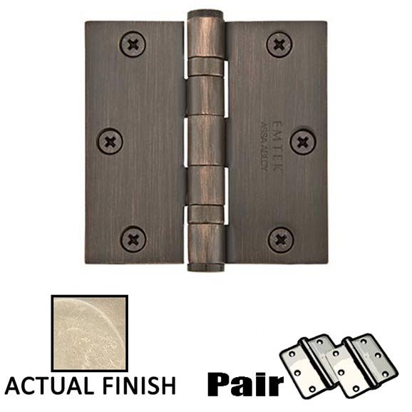 Emtek 3-1/2" X 3-1/2" Square Heavy Duty Steel Ball Bearing Hinge in Tumbled White Bronze (Sold In Pairs)