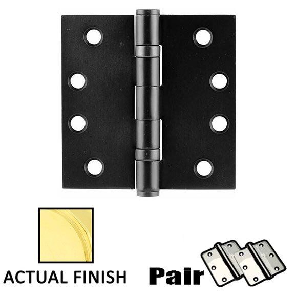 Emtek 4" X 4" Square Steel Heavy Duty Ball Bearing Hinge in Polished Brass (Sold In Pairs)