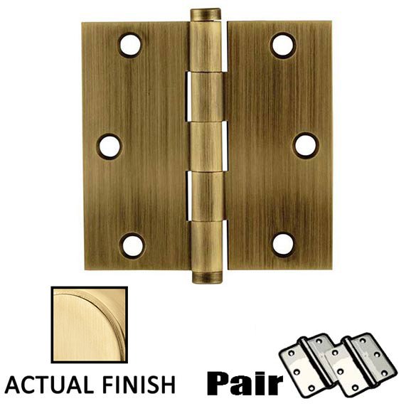Emtek 3-1/2" X 3-1/2" Square Solid Brass Residential Duty Hinge in Satin Brass (Sold In Pairs)