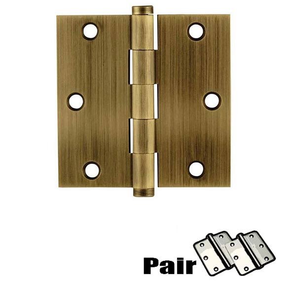 Emtek 3-1/2" X 3-1/2" Square Solid Brass Residential Duty Hinge in French Antique Brass (Sold In Pairs)