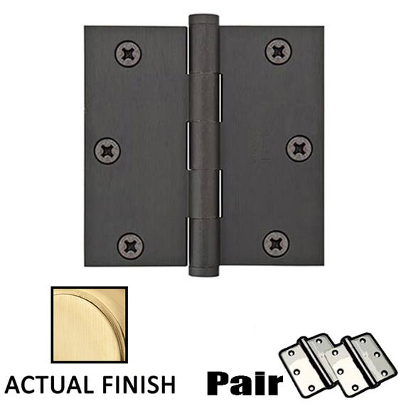 Emtek 3-1/2" X 3-1/2" Square Solid Brass Heavy Duty Hinge in Satin Brass (Sold In Pairs)