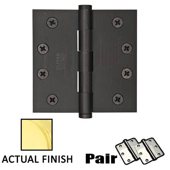 Emtek 4" X 4" Square Solid Brass Heavy Duty Hinge in Lifetime Brass (Sold In Pairs)