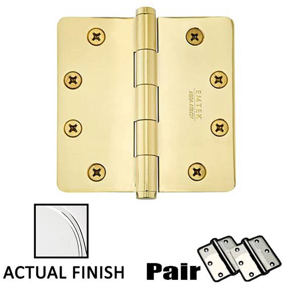 Emtek 4-1/2" X 4-1/2" 1/4" Radius Solid Brass Heavy Duty Hinge in Polished Chrome (Sold In Pairs)