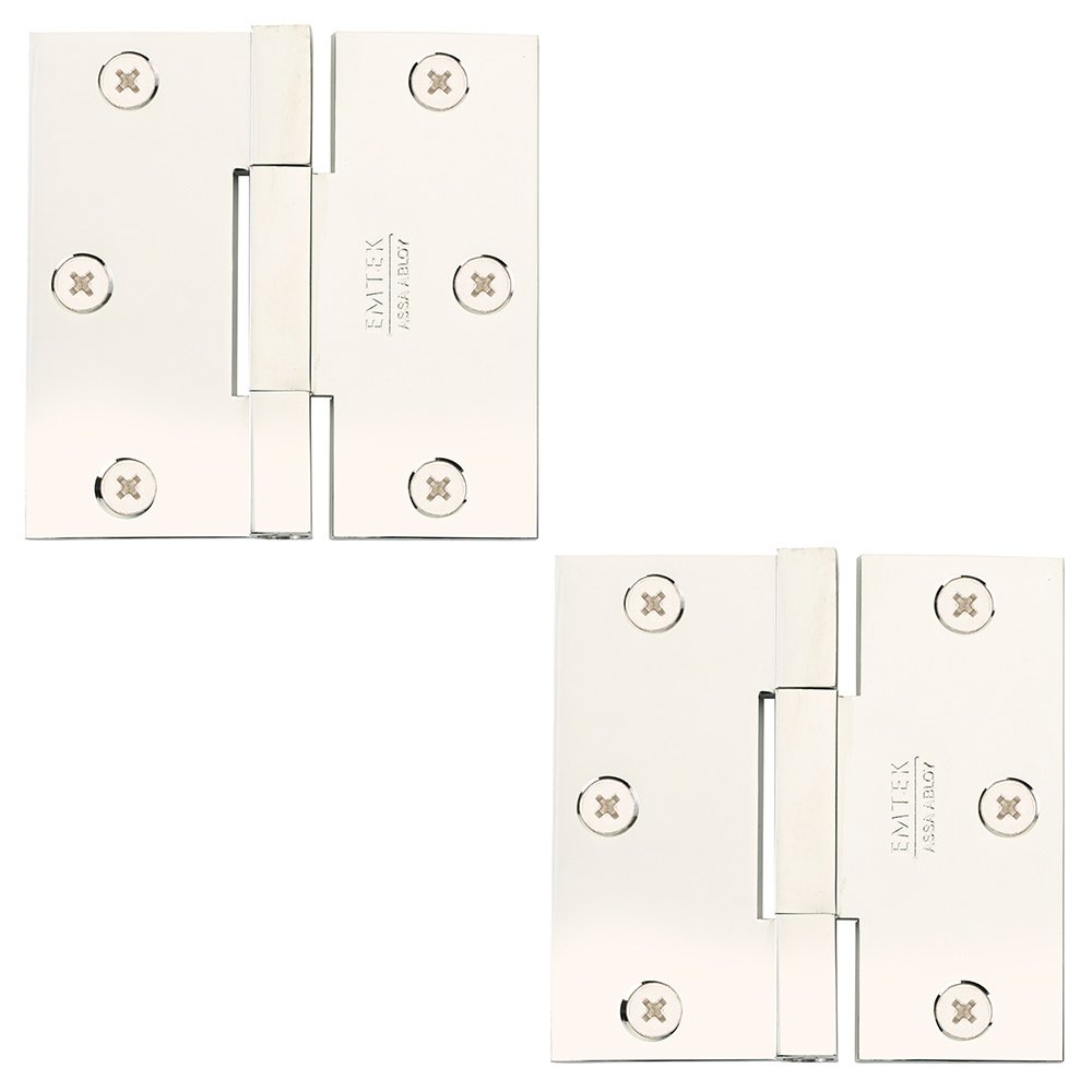 Emtek 3 1/2" x 3 1/2" Thin Leaf Square Solid Brass Heavy Duty Thin Leaf Square Barrel Hinges in Polished Nickel (Sold In Pairs)