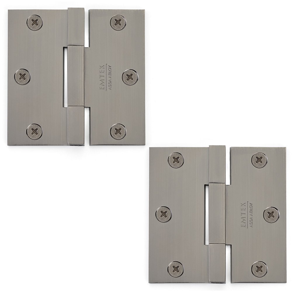 Emtek 3 1/2" x 3 1/2" Thin Leaf Square Solid Brass Heavy Duty Thin Leaf Square Barrel Hinges in Pewter (Sold In Pairs)