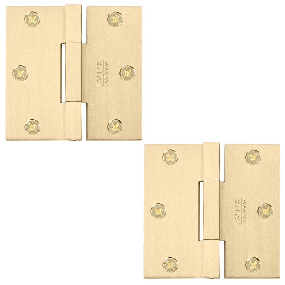 Emtek 3 1/2" x 3 1/2" Thin Leaf Square Solid Brass Heavy Duty Thin Leaf Square Barrel Hinges in Satin Brass (Sold In Pairs)