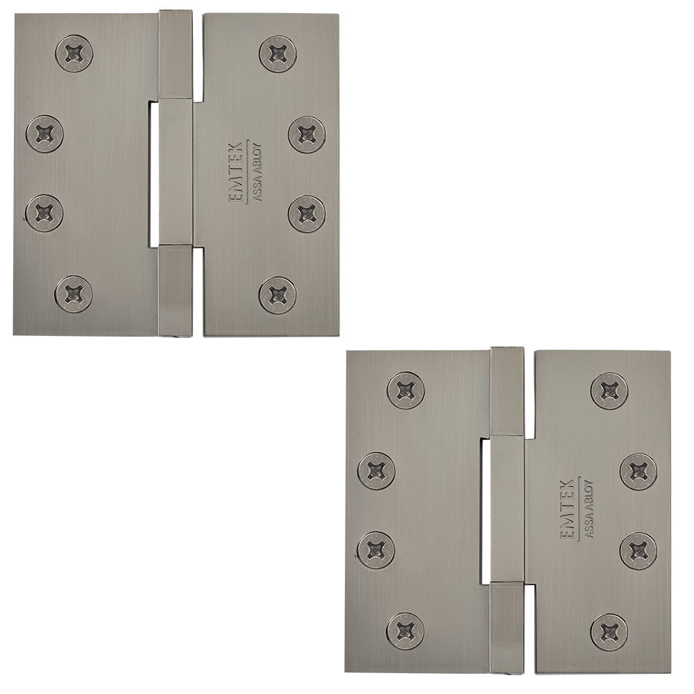 Emtek 4" x 4" Thin Leaf Square Solid Brass Heavy Duty Thin Leaf Square Barrel Hinges in Pewter (Sold In Pairs)