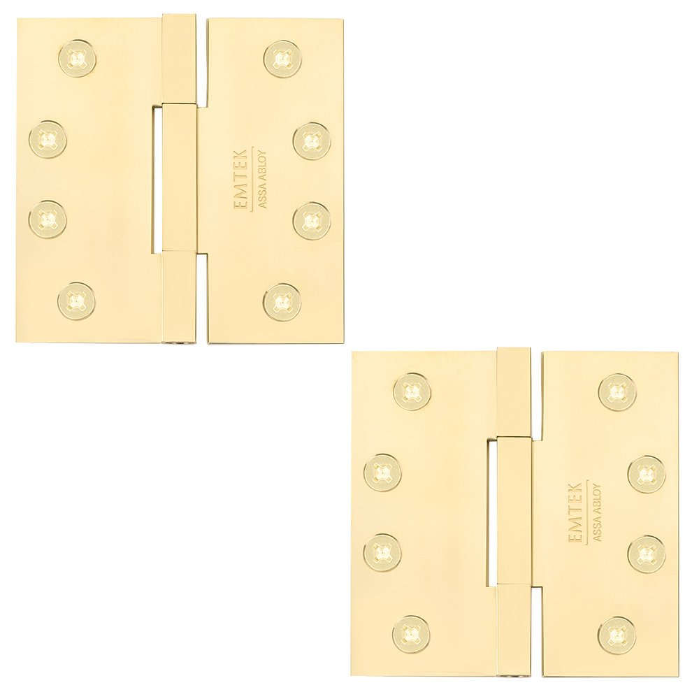 Emtek 4" x 4" Thin Leaf Square Solid Brass Heavy Duty Thin Leaf Square Barrel Hinges in Unlacquered Brass (Sold In Pairs)