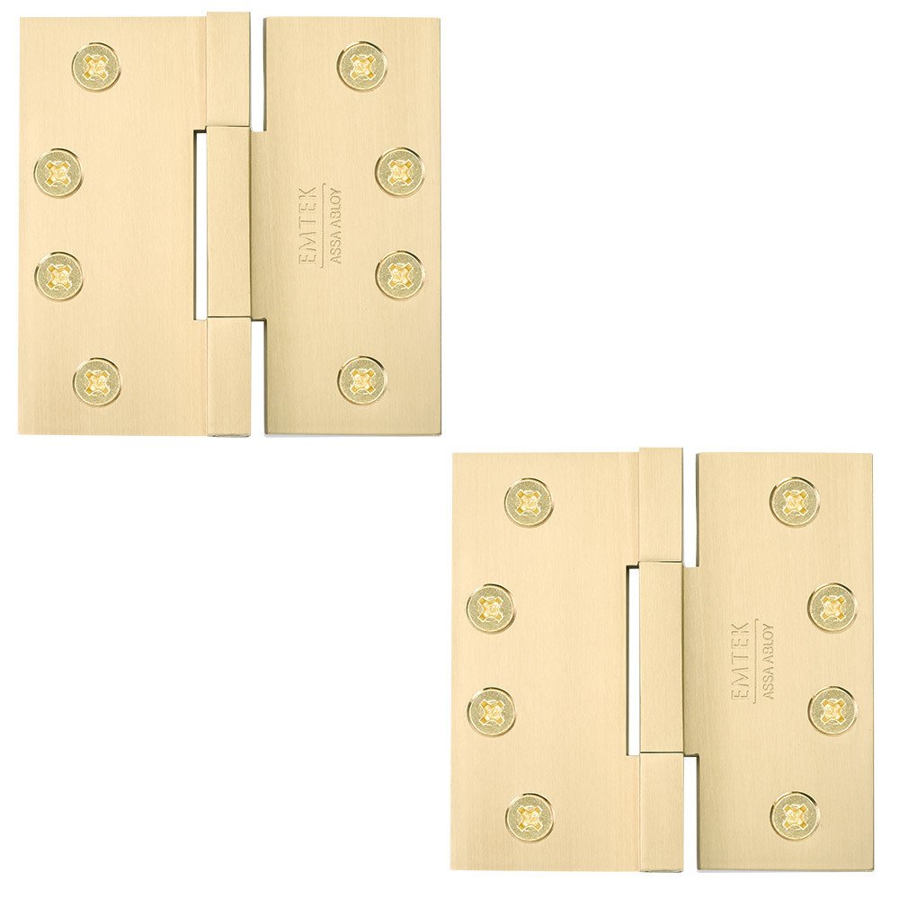 Emtek 4" x 4" Thin Leaf Square Solid Brass Heavy Duty Thin Leaf Square Barrel Hinges in Satin Brass (Sold In Pairs)