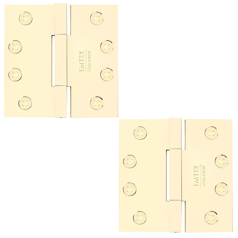 Emtek 4" x 4" Thin Leaf Square Solid Brass Heavy Duty Thin Leaf Square Barrel Hinges in Lifetime Brass (Sold In Pairs)