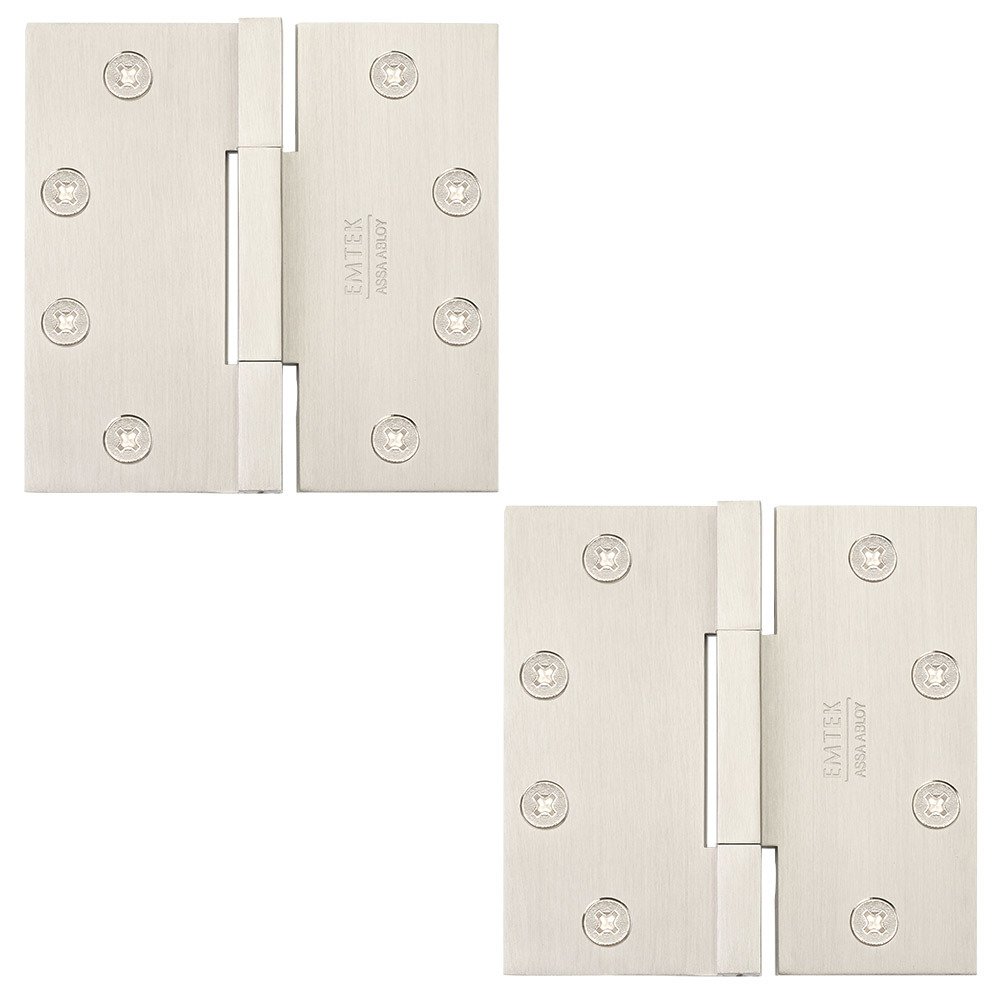 Emtek 4 1/2" x 4 1/2" Thin Leaf Square Solid Brass Heavy Duty Thin Leaf Square Barrel Hinges in Satin Nickel (Sold In Pairs)