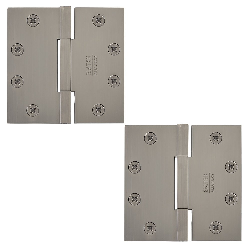 Emtek 4 1/2" x 4 1/2" Thin Leaf Square Solid Brass Heavy Duty Thin Leaf Square Barrel Hinges in Pewter (Sold In Pairs)