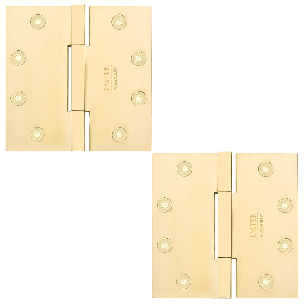 Emtek 4 1/2" x 4 1/2" Thin Leaf Square Solid Brass Heavy Duty Thin Leaf Square Barrel Hinges in Unlacquered Brass (Sold In Pairs)