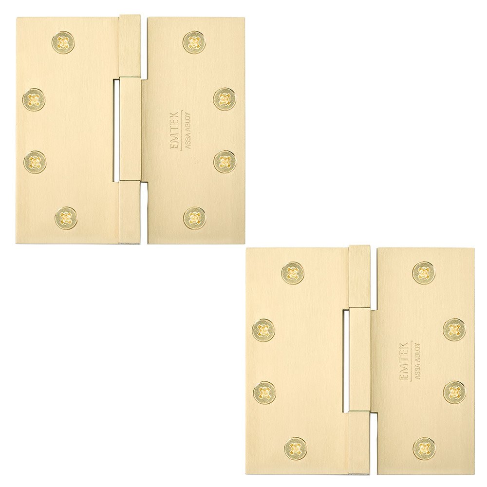 Emtek 4 1/2" x 4 1/2" Thin Leaf Square Solid Brass Heavy Duty Thin Leaf Square Barrel Hinges in Satin Brass (Sold In Pairs)