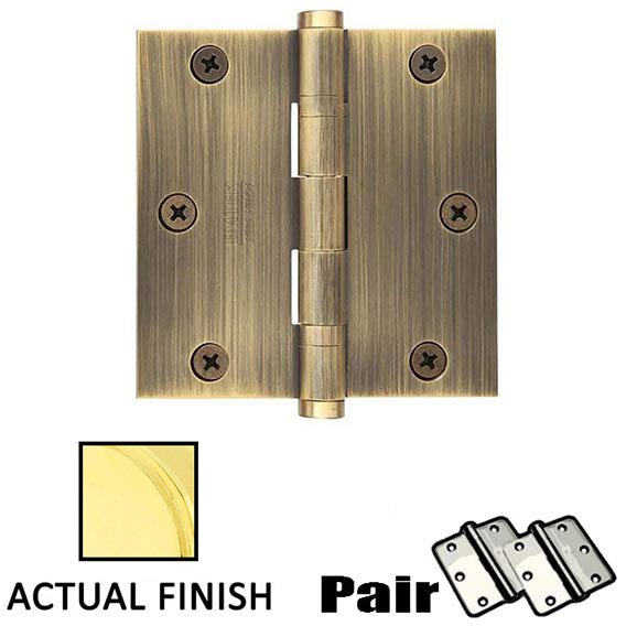 Emtek 3-1/2" X 3-1/2" Square Solid Brass Heavy Duty Ball Bearing Hinge in Unlacquered Brass (Sold In Pairs)