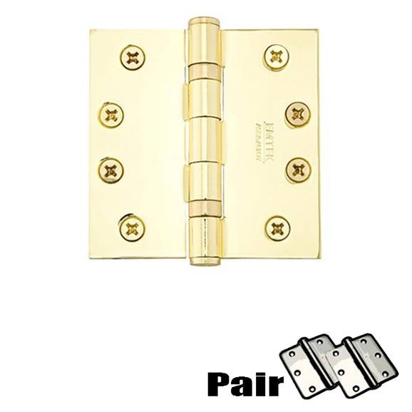 Emtek 4" X 4" Square Solid Brass Heavy Duty Ball Bearing Hinge in Lifetime Brass (Sold In Pairs)
