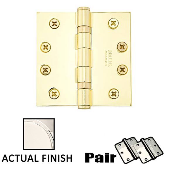 Emtek 4" X 4" Square Solid Brass Heavy Duty Ball Bearing Hinge in Polished Nickel (Sold In Pairs)