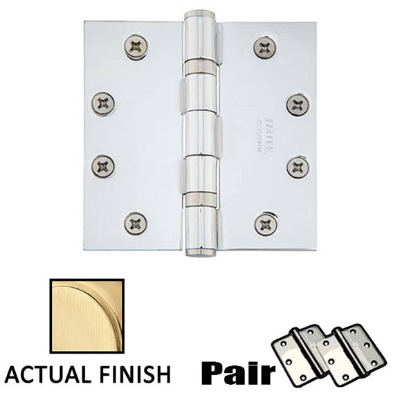 Emtek 4-1/2" X 4-1/2" Square Solid Brass Heavy Duty Ball Bearing Hinge in Satin Brass (Sold In Pairs)