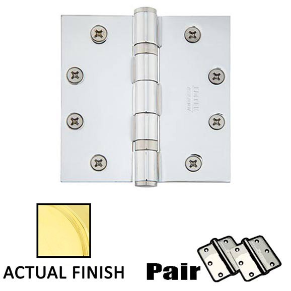 Emtek 4-1/2" X 4-1/2" Square Solid Brass Heavy Duty Ball Bearing Hinge in Lifetime Brass (Sold In Pairs)