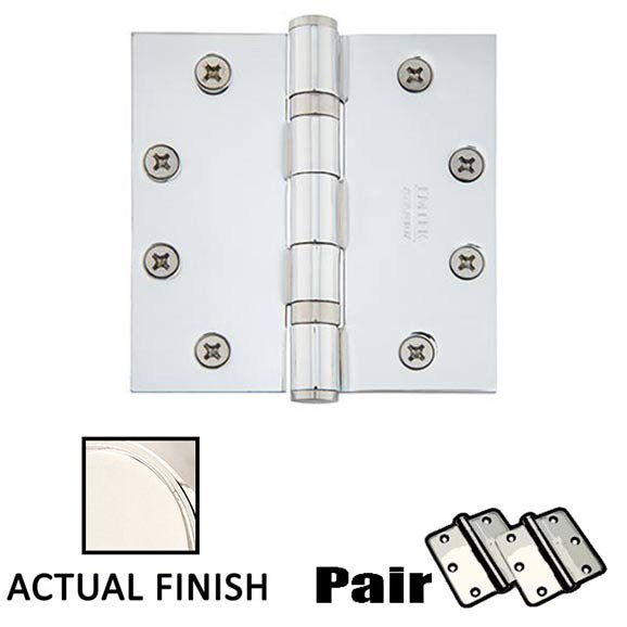 Emtek 4-1/2" X 4-1/2" Square Solid Brass Heavy Duty Ball Bearing Hinge in Polished Nickel (Sold In Pairs)