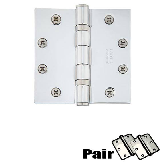 Emtek 4-1/2" X 4-1/2" Square Solid Brass Heavy Duty Ball Bearing Hinge in Polished Chrome (Sold In Pairs)