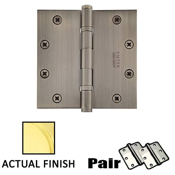 Emtek 5 X 5 Square Solid Brass Heavy Duty Ball Bearing Hinge in Lifetime Brass (Sold In Pairs)