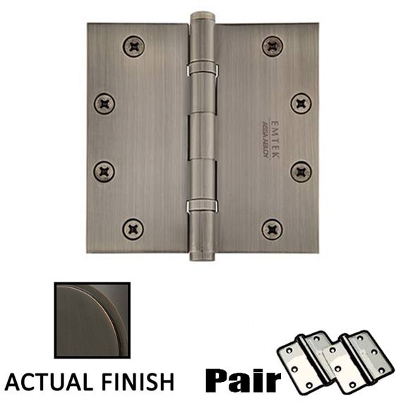 Emtek 5 X 5 Square Solid Brass Heavy Duty Ball Bearing Hinge in Oil Rubbed Bronze (Sold In Pairs)