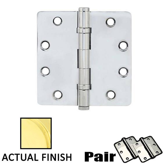 Emtek 4-1/2" X 4-1/2" 1/4" Radius Solid Brass Heavy Duty Ball Bearing Hinge in Unlacquered Brass (Sold In Pairs)