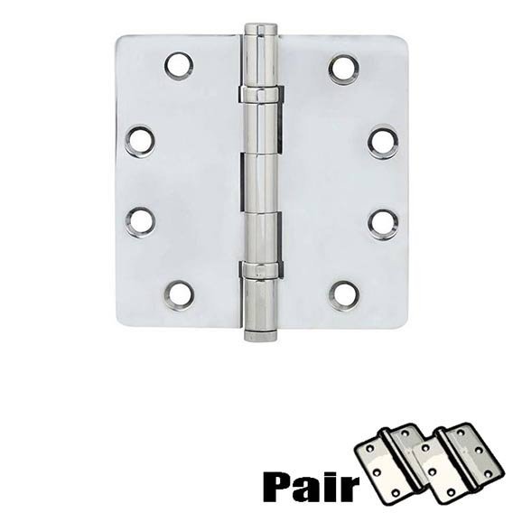 Emtek 4-1/2" X 4-1/2" 1/4" Radius Solid Brass Heavy Duty Ball Bearing Hinge in Polished Chrome (Sold In Pairs)