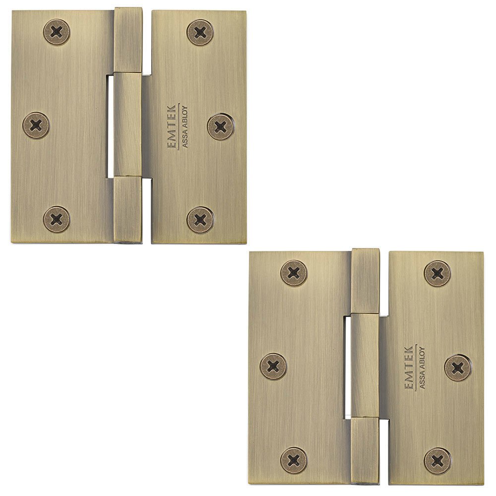 Emtek 3 1/2" x 3 1/2" Square Solid Brass Heavy Duty Square Barrel Hinges in French Antique Brass (Sold In Pairs)