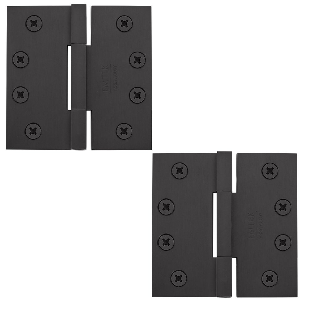 Emtek 4" x 4" Square Solid Brass Heavy Duty Square Barrel Hinges in Flat Black (Sold In Pairs)