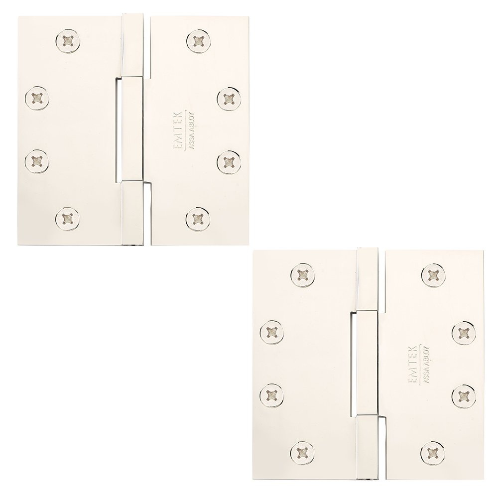 Emtek 4 1/2" x 4 1/2" Square Solid Brass Heavy Duty Square Barrel Hinges in Polished Nickel (Sold In Pairs)