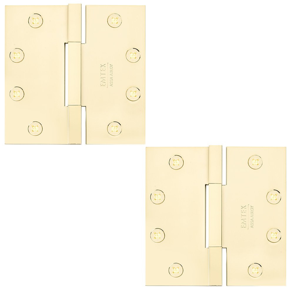 Emtek 4 1/2" x 4 1/2" Square Solid Brass Heavy Duty Square Barrel Hinges in Lifetime Brass (Sold In Pairs)