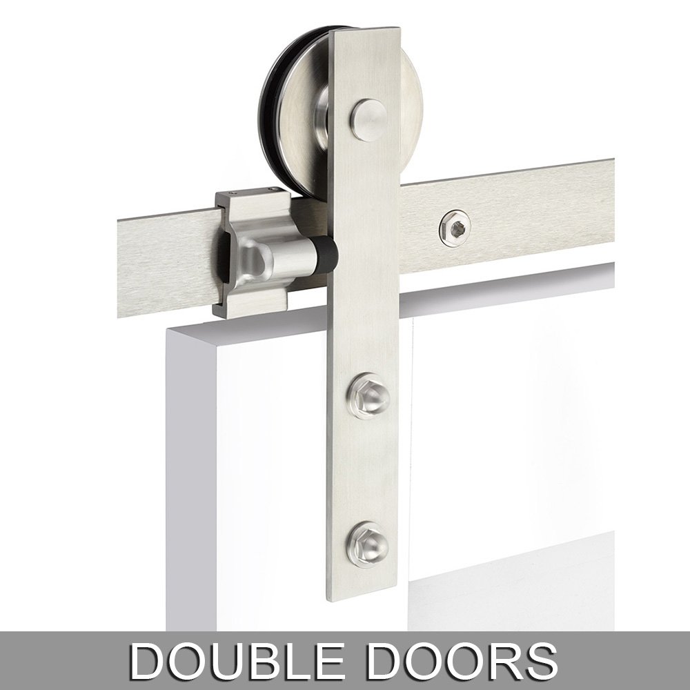 Emtek Modern Rectangular Face Mount 10' Track with Solid Wheel & Classic Fastener for Double Doors in Brushed Stainless Steel
